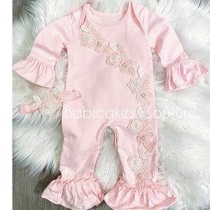 Newborn Girl Take Home Outfit, Coming Home Outfit, Lace Baby Romper, Lace Ruffle Romper, Sip and See Outfit, Pink Ruffle Romper, Pink Romper