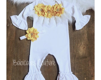 Newborn Girl Take Home Outfit, Yellow Ruffle Romper, Yellow Baby Outfit, Coming Home Outfit, Baby Easter Outfit, Spring Baby Outfit, Romper