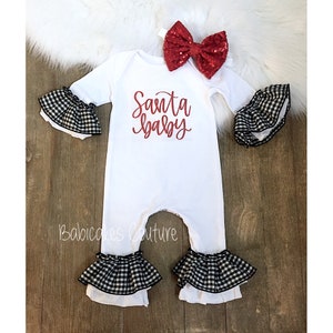 Babys First Christmas Outfit, Santa Baby Newborn Ruffle Romper, Newborn Holiday Outfit, Santa Baby Outfit, Gingham Romper, Christmas Baby