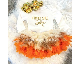 Fall Birthday Outfit, Pumpkin Spice Baby, Pumpkin 1st Birthday, Pumpkin Feather Tutu, Thanksgiving 1st Birthday, Pumpkin Cake Smash Outfit
