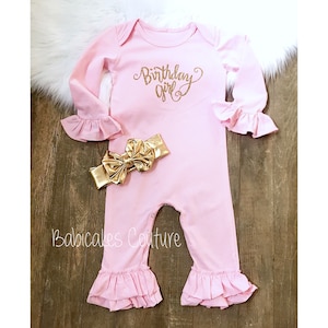 1st Birthday Girl Outfit, 1st Birthday Ruffle Romper, First Birthday Outfit, Pink Ruffle Romper, Pink Baby Romper, Cake Smash Ruffle Romper