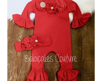 Newborn Girl Christmas Outfit, Babys 1st Christmas, Red Ruffle Romper, Take Home Outfit, Red Baby Outfit, Christmas Coming Home Outfit