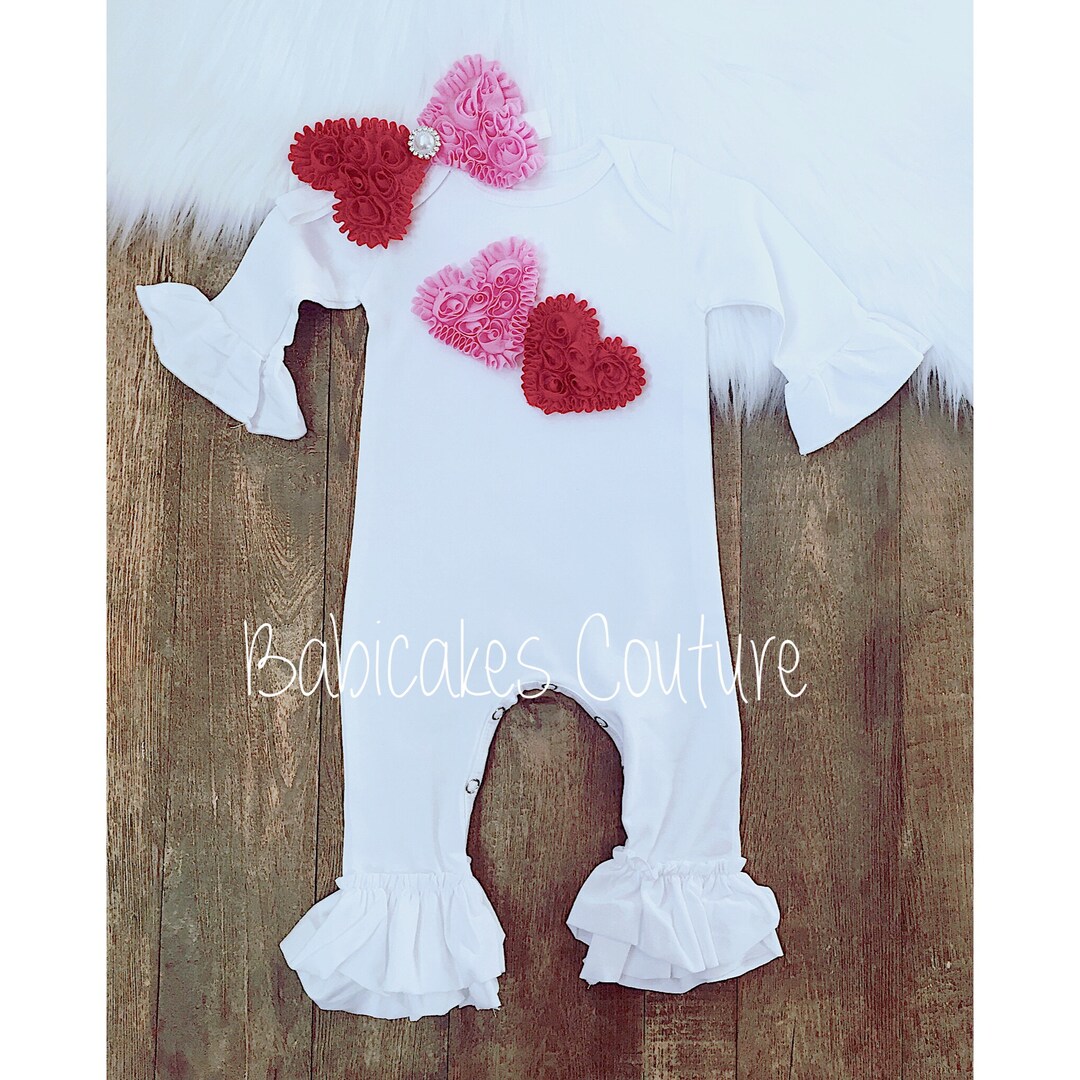 Newborn Girl Valentine Outfit, Babys 1st Valentine, Baby Ruffle Romper