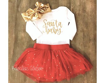 Babys 1st Christmas Outfit, Santa Baby Gold Star Tutu Set, Christmas Baby Outfit, Santa Baby Outfit, Newborn Christmas Outfit, Santa Outfit
