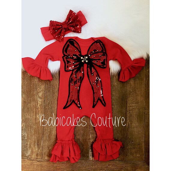 red ruffle romper baby