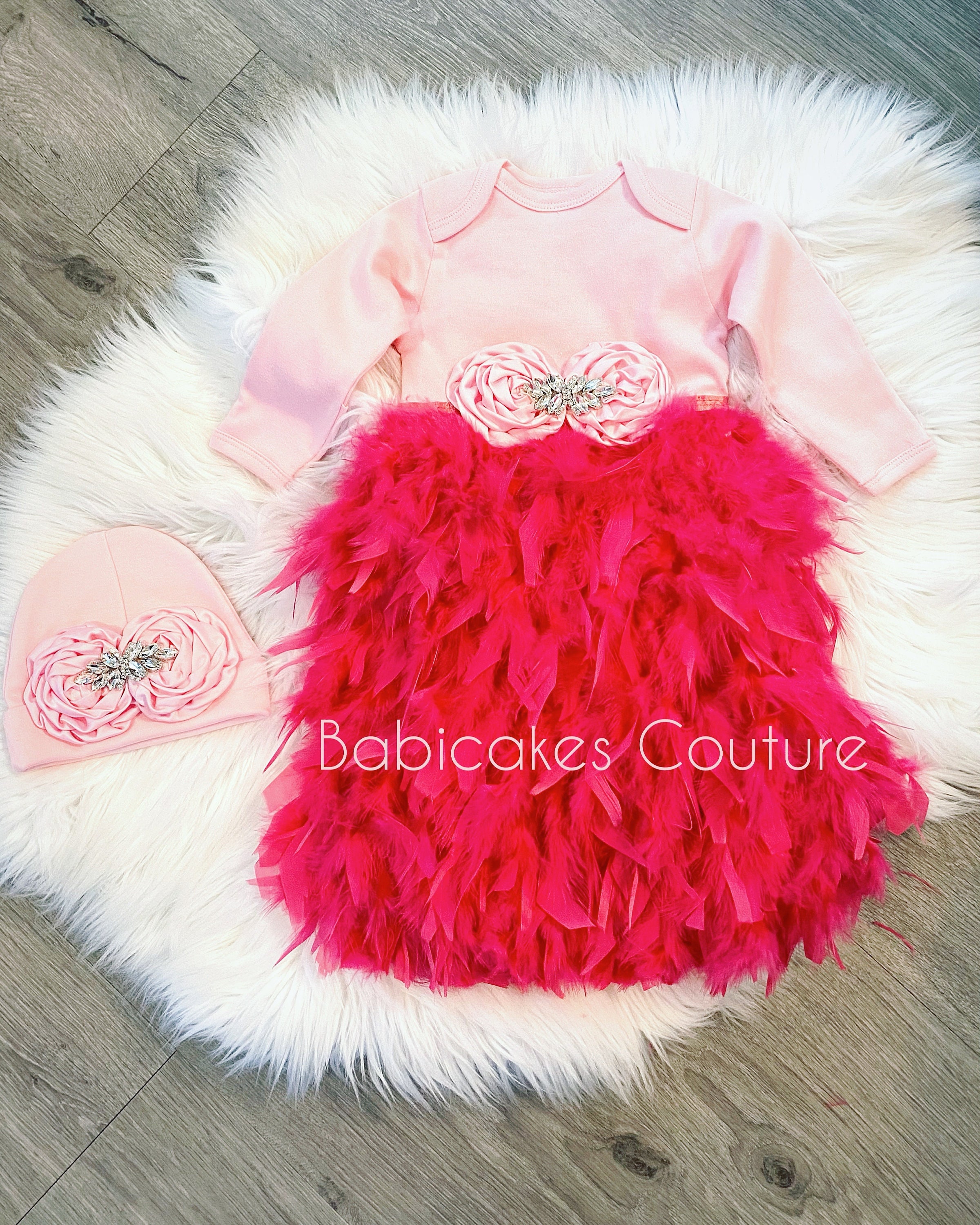 Pink Feather Newborn Gown Babicakes Couture Take Home Outfit