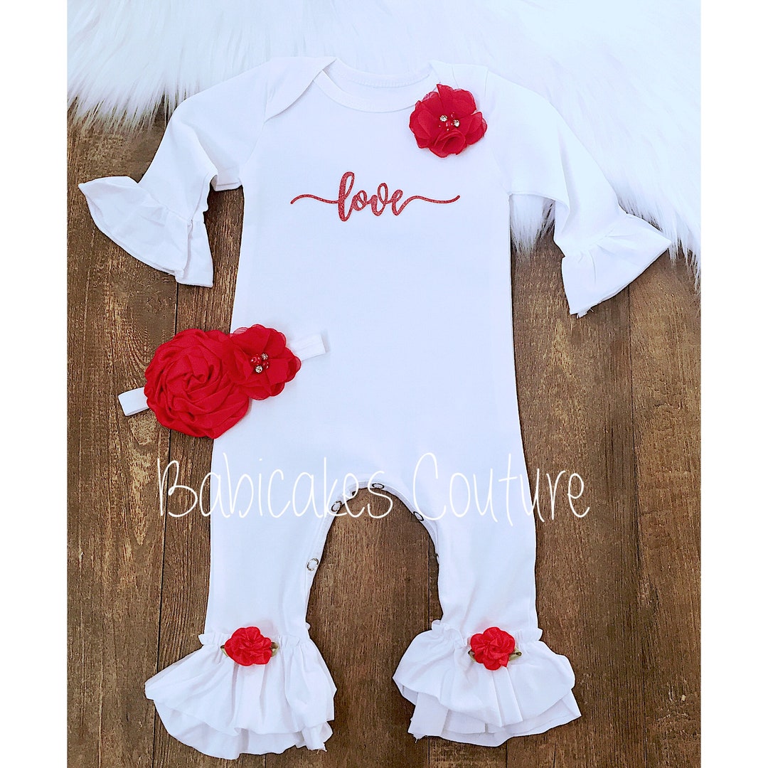Newborn Girl Valentine Outfit Babys 1st Valentine Ruffle Etsy