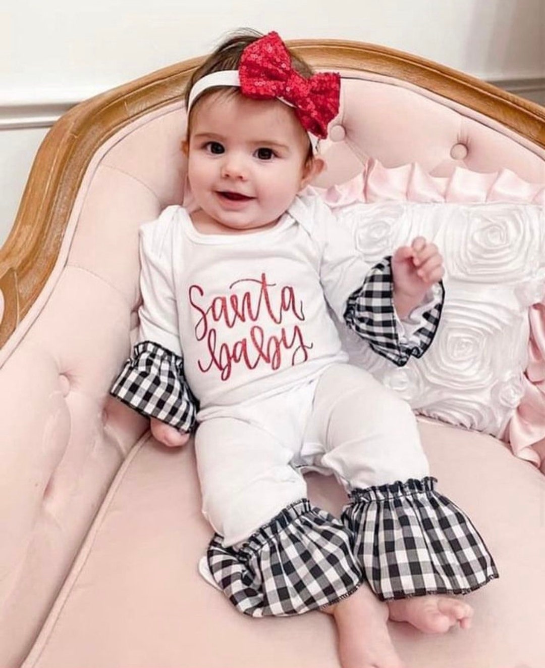 Babys First Christmas Outfit, Santa Baby Newborn Ruffle Romper, Newborn Baby First Christmas Outfit