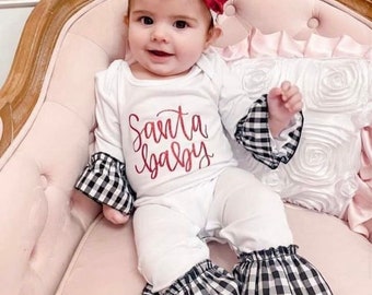 Babys First Christmas Outfit, Santa Baby Newborn Ruffle Romper, Newborn Holiday Outfit, Santa Baby Outfit, Gingham Romper, Christmas Baby