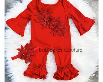 Babys 1st Valentine Outfit, Newborn Girl Take Home Outfit, Coming Home Outfit, Red Baby Romper, Red Ruffle Romper, Red Lace Baby Romper