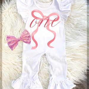 Coquette 1st Birthday Romper, 1st Birthday Girl Romper, 1st Birthday Outfit, Pink Ruffle 1st Birthday Romper, Cake Smash Ruffle Romper