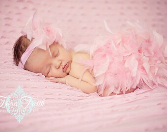 1st Easter Outfit, ORIGINAL Pink Feather Bloomer & Headband Set, Pink Feather Diaper Cover, Newborn Photo Outfit, Pink Feather Tutu