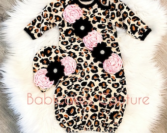 Baby Girl Leopard Romper, Coming Home Outfit Baby Girl, Newborn Cheetah, Newborn Girl Take Home Outfit, Leopard Baby Gown, Baby Girl Gift