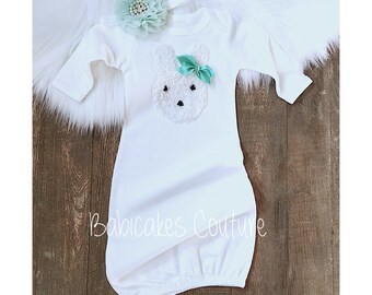 Babys 1st Easter, Easter Bunny Outfit, Baby Bunny Gown, Newborn Easter Outfit, Baby Bunny Outfit, Bunny Layette, Easter Baby Dress, Egg Hunt