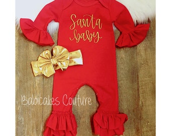 Baby's First Christmas Outfit, Christmas Outfit, Santa Baby, Christmas Romper, Newborn Photo Outfit, Red Ruffle Romper, Santa Photo Outfit