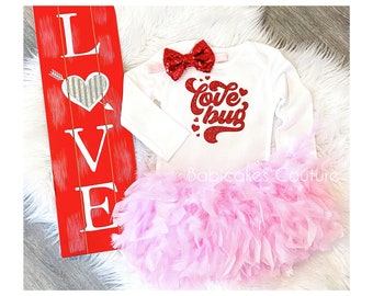 Newborn Girl Valentine Outfit, Love Bug Outfit, Babys 1st Valentine, Pink Feather Tutu, Valentine Tutu, Heart Baby Outfit, Valentine Baby