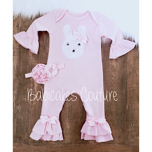 Babys 1st Easter, Easter Bunny Outfit, Pink Bunny Romper, Newborn Easter Outfit, Pink Bunny Outfit, Baby Ruffle Romper, Easter Bunny Outfit