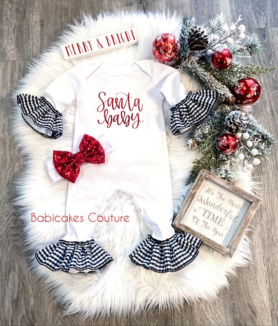 Ensemble Vêtement Bébé Fille My First Thanksgiving/Christmas - Combinaison Manches Longues, Jupe à Bretelles, Headband