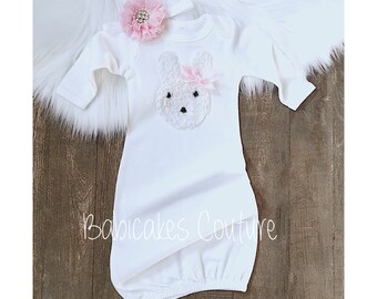 Babys 1st Easter, Easter Bunny Outfit, Baby Bunny Gown, Newborn Easter Outfit, Baby Bunny Outfit, Bunny Layette, Easter Baby Dress, Egg Hunt