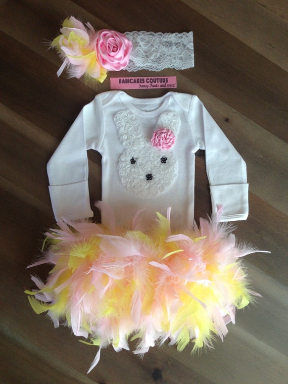 Bunny Bodysuit Feather Easter Bunny Outfit Feather Diaper Cover Egg Hunt Easter Feather Bloomer 1st Easter Outfit Rainbow Easter Outfit