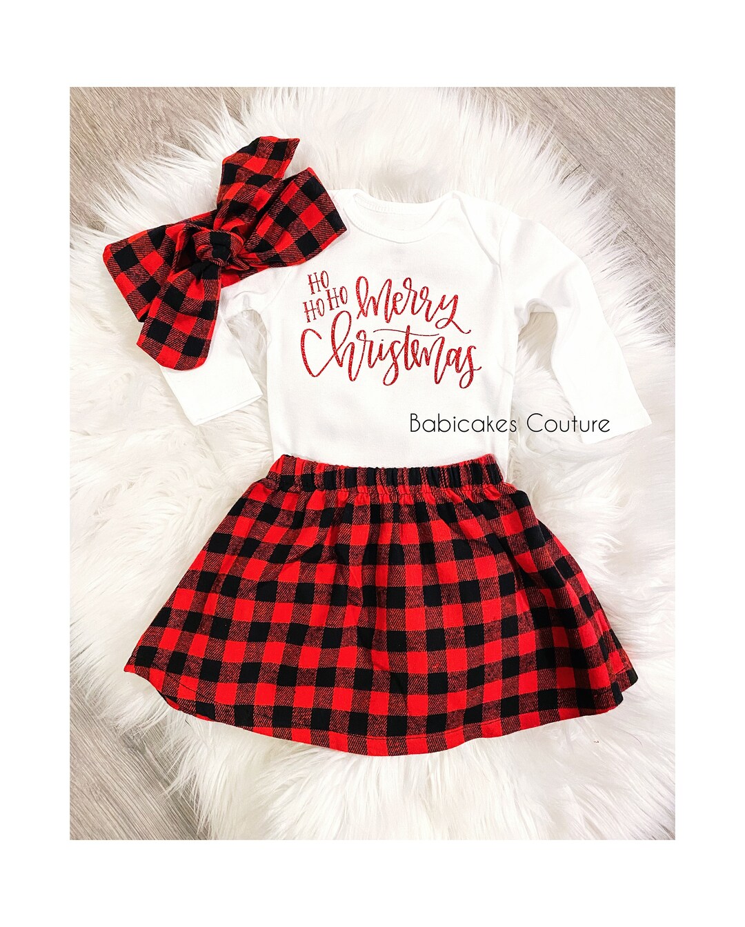 Babys 1st Christmas Outfit, Red Plaid Christmas Baby Outfit, Red