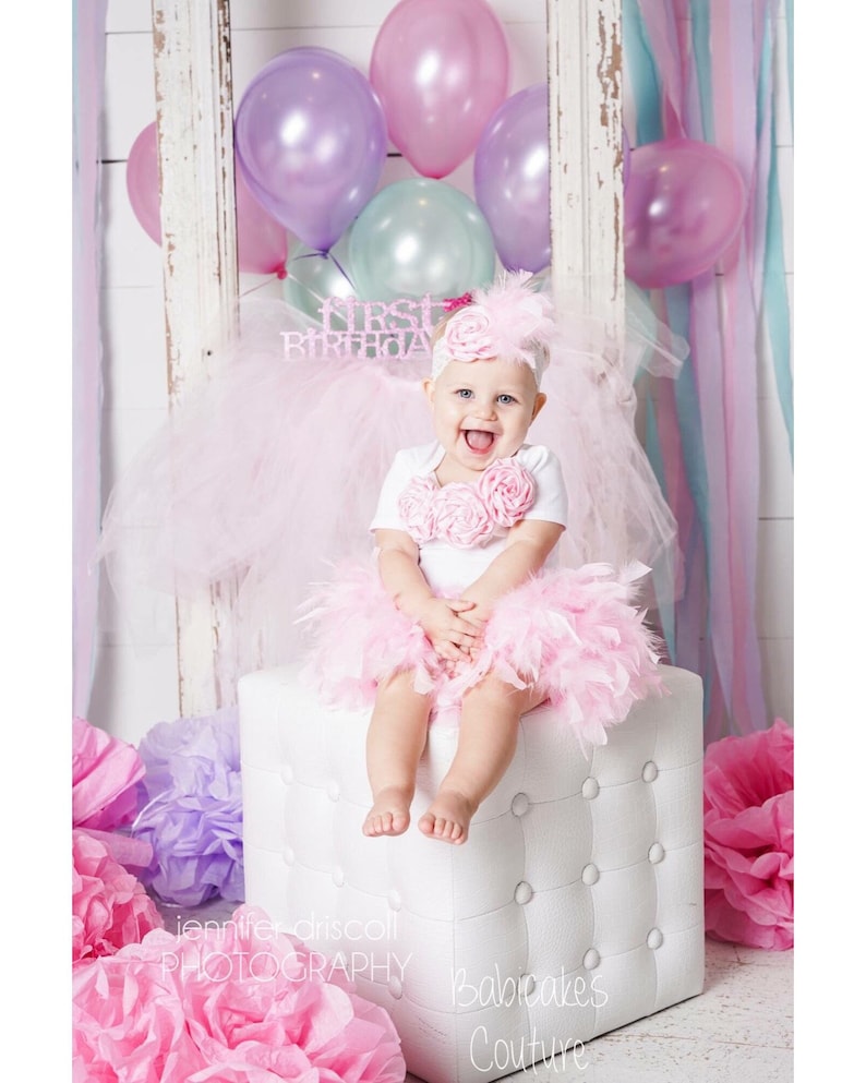 Feather Skirt Pink Feather Bloomer /& Headband Set 1st Birthday Feather Outfit 1st Birthday Girl Outfit Cake Smash Outfit Feather Tutu