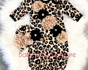 Baby Girl Leopard Romper, Coming Home Outfit Baby Girl, Newborn Cheetah, Newborn Girl Take Home Outfit, Leopard Baby Gown, Baby Girl Gift