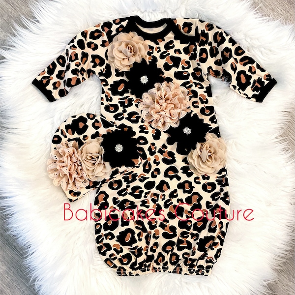 Baby Girl Leopard Romper, Coming Home Outfit Baby Girl, Newborn Cheetah, Newborn Girl Take Home Outfit, Leopard Baby Gown, Baby Girl Gift