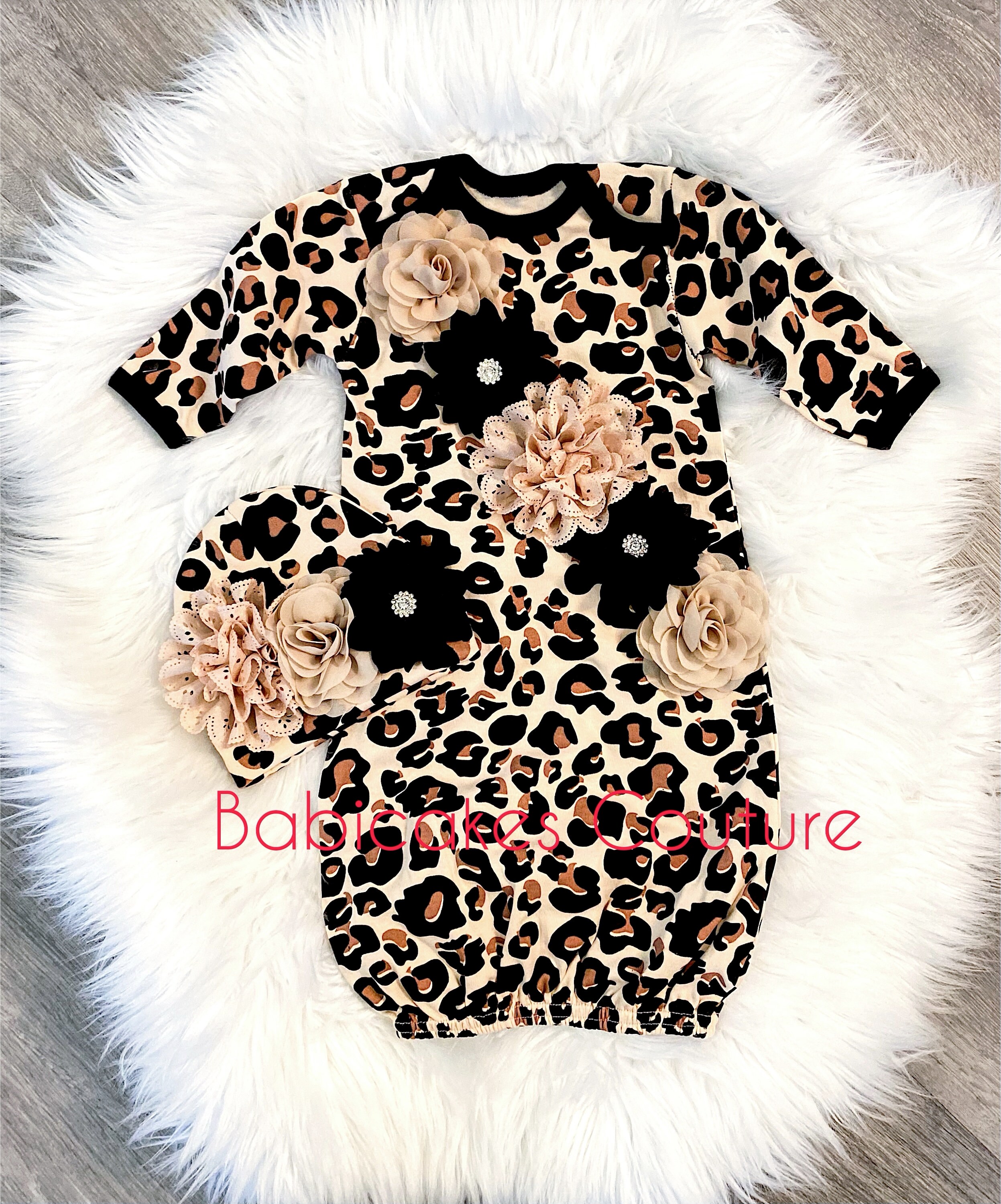 Baby Girl Ribbed Orange/White Animal Print Bowknot Long-sleeve Dress
