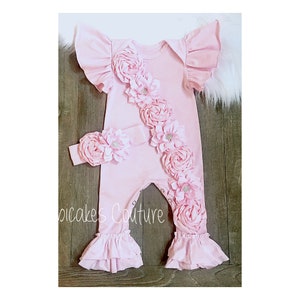 As worn by Kate Hudson Baby Rani Rose! Newborn Girl Take Home Outfit, Coming Home Outfit, Baby Ruffle Romper, Pink Ruffle Romper, Romper