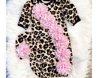 Baby Girl Leopard Romper, Coming Home Outfit Baby Girl, Newborn Cheetah, Newborn Girl Take Home Outfit, Leopard Baby Gown, Baby Girl Gift