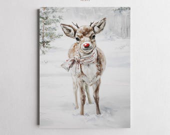 Christmas Reindeer Print, Printable Wall Art Decor, Cute Winter Animal Home Decorations, Downloadable Nursery Woodland Artwork