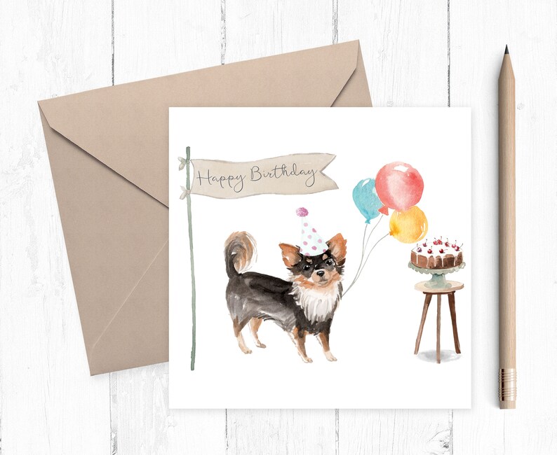 Chihuahua Birthday Card Long Haired Pack of Ten Cards | Etsy