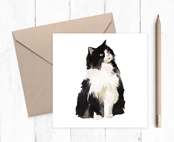 Carte Danniversaire Chat Noir Et Blanc Etsy Carte Danniversaire Chat Noir Et Blanc Etsy