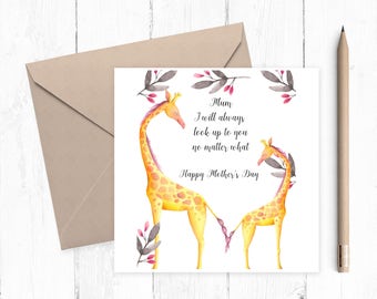 Giraffe Mothers Day Card - Mother's day Card - Card for nanna - card for grandma - card for Step Mum