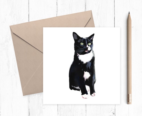 Carte Danniversaire Chat Noir Et Blanc Etsy Carte Danniversaire Chat Noir Et Blanc Etsy