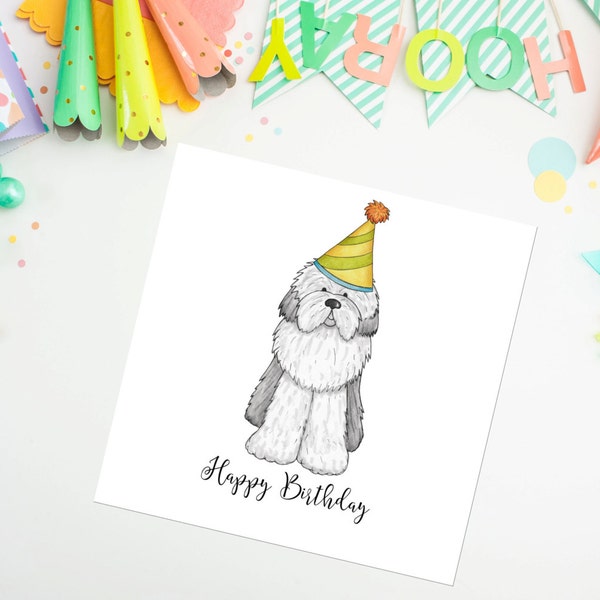 Old English Sheepdog Birthday Card