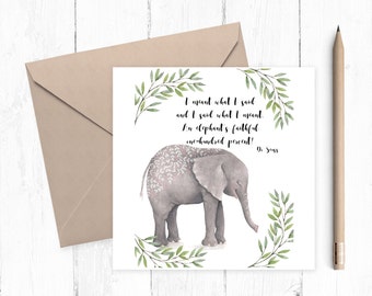 Dr Seuss Elephant Blank Greeting Card - blank card, elephant greeting card - birthday card - dr seuss - ideal for elephant lovers