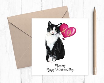 Black and White Cat Valentine Card - valentine card for cat lovers - cat mum card - cat dad card