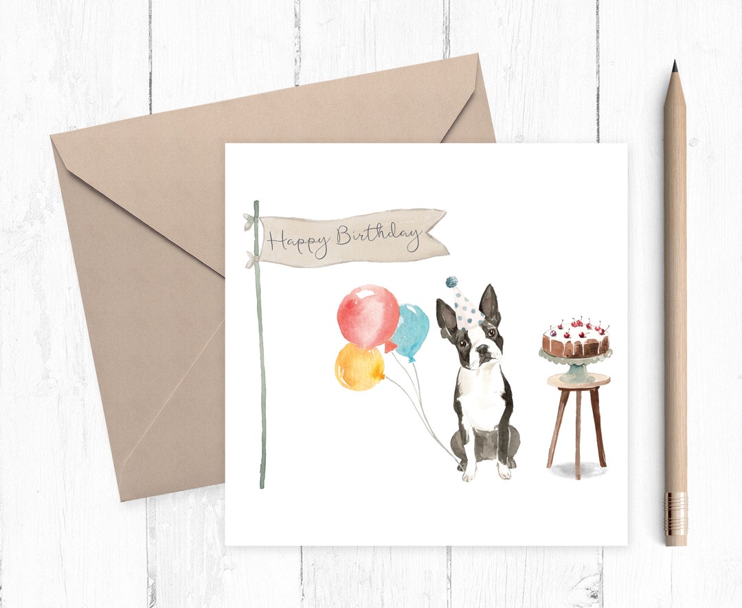 Boston Terrier Birthday Card - Etsy