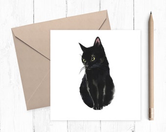 Black Cat Greeting Card - black cat - black kitten - lucky black cat - cat birthday card - good luck card - ideal for cat lovers - cat lady