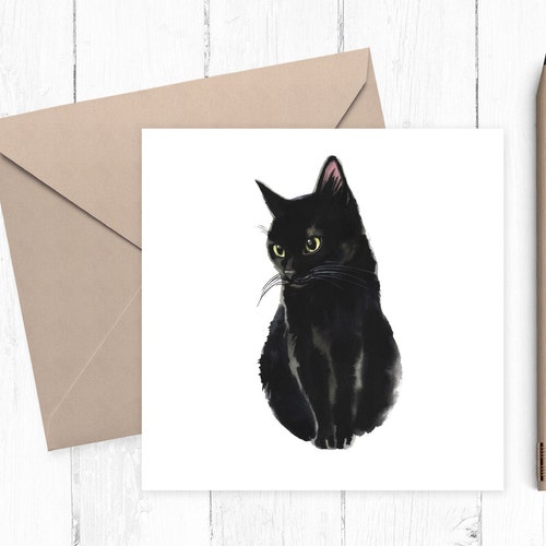 Black Cat Greeting Card Good Luck Card Lucky Black Cat Etsy UK