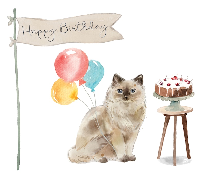 Ragdoll Cat Birthday Card | Etsy Ragdoll Cat Birthday Card | Etsy