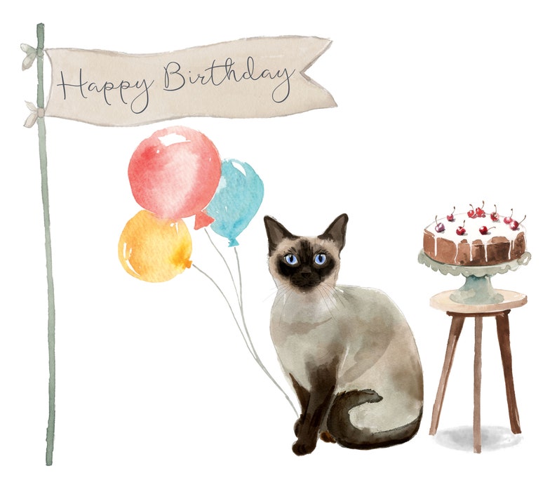 Siamese Cat Birthday Card - Etsy
