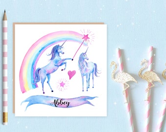 Unicorn Card - Personalised Unicorn and Rainbow Blank Greeting Card - unicorn bithday card - unicorn - rainbow - ideal for unicorn lovers