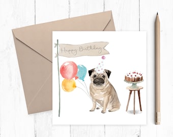 Pug Birthday Card, Pug Card, Card for Pug Owner, Pug dog