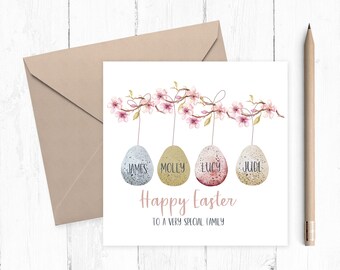 Personalised Easter Family Card, Special Family Card, Card with Names, Easter Egg Card, Personalised Easter, Card for Family at Easter