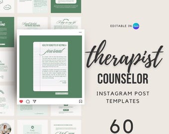 Therapist Instagram Post Templates: Editable Mental Health Canva Social Media Kit