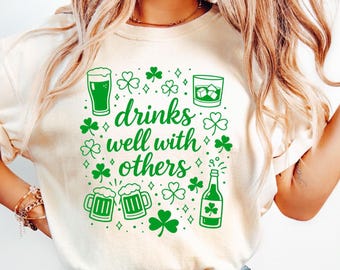 Comfort Colors Drinks Well With Others Shirt: Retro St Patricks Day Irish Tee