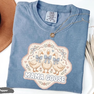 Vintage Mama Goose Comfort Colors Shirt: Coquette Bow Cottagecore Retro Animal Apparel